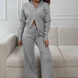 Two-Way Zipper Fitted Knit Commuter Two Piece Set