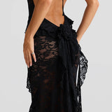 Backless Lace Halter Maxi Dress
