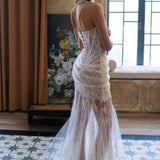 High-End Lace Sheer Paneled Corset Strapless Party Dress