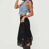 Asymmetrical Hem Lace Detail Midi Skirt
