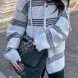 Colorblock Striped Hooded Sweater
