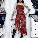 New Chinese Dragon Sexy Y2K Folds Asymmetrical Spaghetti Strap Backless Square Collar Party Dress