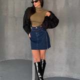 Asymmetrical Denim Flowy Mini Skirt