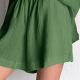 Cotton Long Sleeve Shirt Wide Leg Pants Two Piece Set