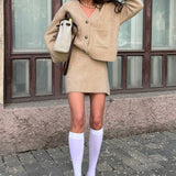 Tweed Solid Cardigan Skirt Set Chic Two Piece Set