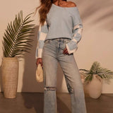 Colorblock Print Knit Sweater