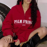 Letter Print Half Zip Hoodie