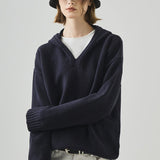 Slouchy V-Neck Hooded Sweater