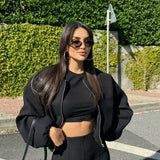 Faux Wool Short Zip Bomber Jacket