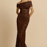 Lace See-Through Off-Shoulder Fishtail Party Dress