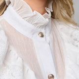 Lace Trim Stand Collar Chiffon Blouse