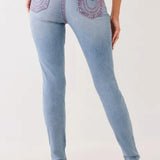 Washed Mid Rise Embroidered Jeans