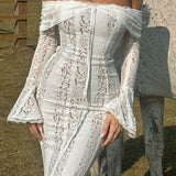 Lace Bustier Bell Sleeve Maxi Dress