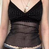 Sheer Polka Dot V-Neck Halter Cami Crop Top