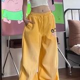 Yellow Graphic Loose Casual Sweat Pants