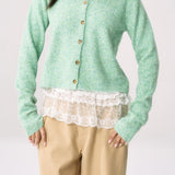 Green Knit Cuffed Solid Chic Cardigan