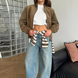 Suede Lapel Single-Breasted Jacket