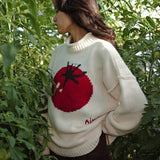 Embroidered Tomato Pattern Knit Sweater