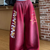 Retro High Waist Drawcord Graphic Sweat Pants