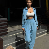 Athletic Velvet Collar Zipper Long Sleeve Two Piece Set