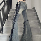 Flare Lace Bandage Denim Jeans