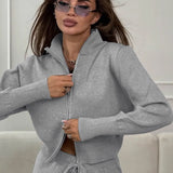 Two-Way Zipper Fitted Knit Commuter Two Piece Set