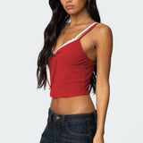 Faux Two Piece Bow Lace Sweet Crop Top