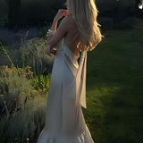Polka Dot Backless Satin Maxi Dress