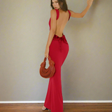 Bow Open Back Cowl Neck Long Dresses For Women