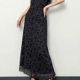 Lace Trim Mesh Floral Dress