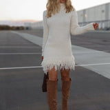 Loose Fit Fringe Turtleneck Sweater