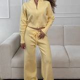 Two-Way Zipper Fitted Knit Commuter Two Piece Set