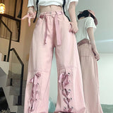 Pink Bow Tie Wide Leg Cargo Jeans