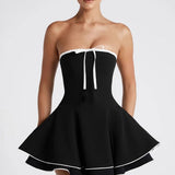 Contrast Bustier Lace-up Back Cocktail Dress