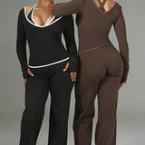 Color Block Casual Slim Three Piece Set