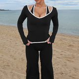 Color Block Casual Slim Three Piece Set