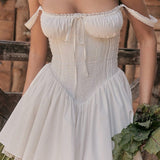 Spaghetti Strap Lace Trim Ballet A Line Sleeveless Mini Dress