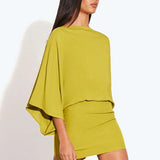 Chic Back Deep V Cowl Neck Loose Mini Dress