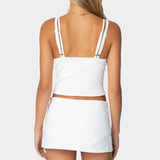 Faux Two Piece Bow Lace Sweet Crop Top