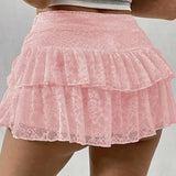 Sexy Tiered Lace Trim Mini Cake Skirt