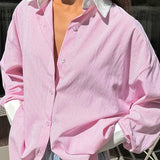Casual Striped Button Up Blouse