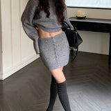 Short Fitted Knit Round Neck Slim Two Piece Set