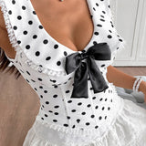 Polka Dot Halter Corset Bow Back Tank Top