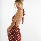 Polka Dot Print Halter Waist Tie Maxi Dress