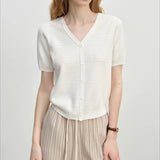 French Knit V-Neck Short Sleeve Cardigan