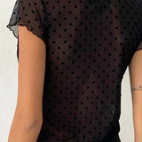 Polka Dot Loose Fit Short Sleeve Crop Top