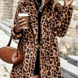 Leopard Print Notch Lapel Plush Overcoat