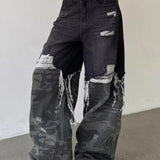 Camouflage Patchwork Baggy Wide-Leg Jeans