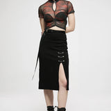 Women's Daily Dark Minimalist Chain-embellished Long Casual Personality Front Side Slit Mid-length Skirt