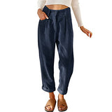 Beach Linen Shorts 3/4 Sweatpants Capri Pants Elastic Waist Cropped Harem Pants